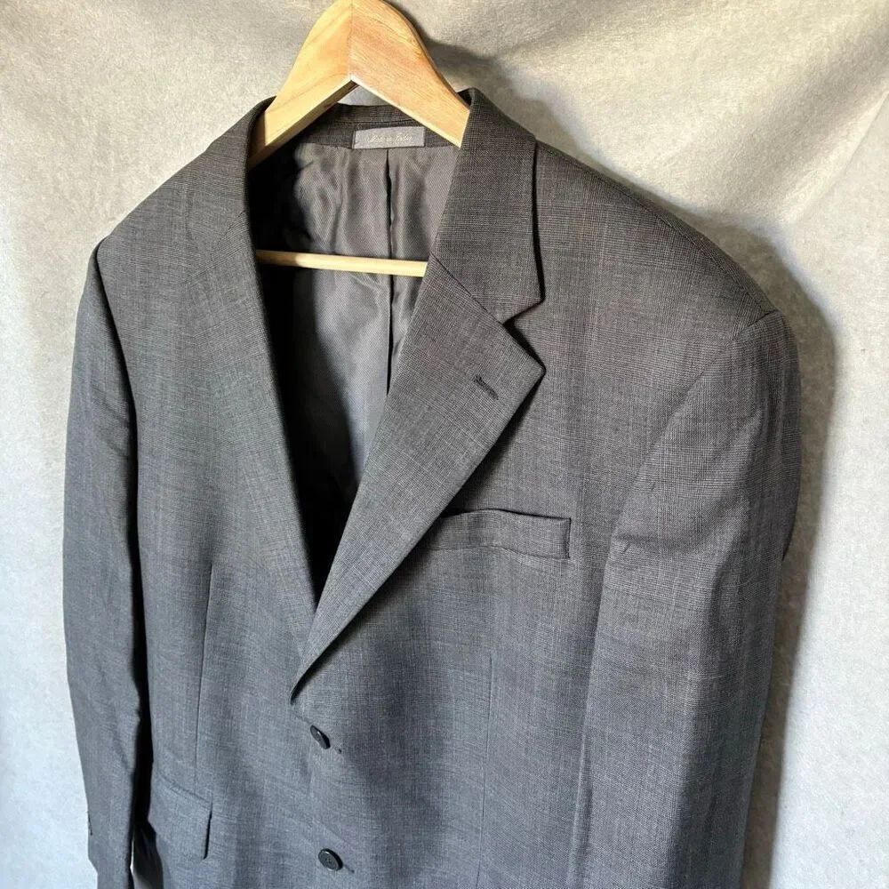 Vtg Oscar de la Renta Men’s Gray Wool Cashmere Button Blazer Size 42R Glen Plaid - Picture 3 of 7